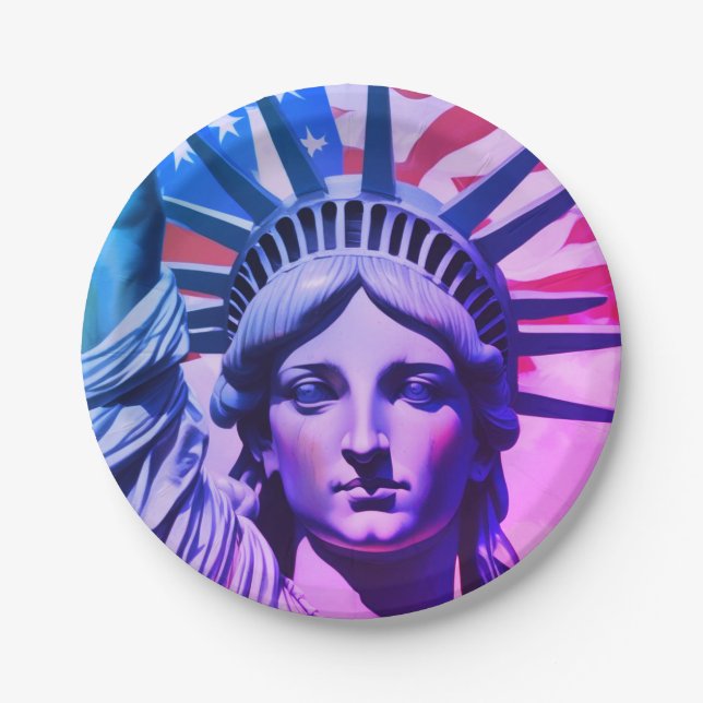 Prato De Papel Estátua da Liberdade e Bandeira Americana Art Nova (Frente)