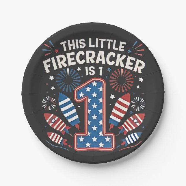 Prato De Papel Este Pequeno Firecracker é 1 Aniversário 4 de julh (Frente)