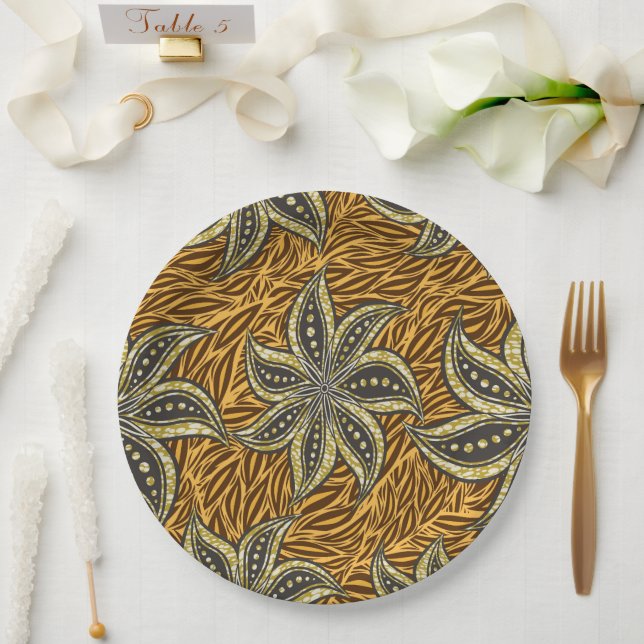 Prato De Papel Estilo de Batik Floral Abstrato africano (Casamento)