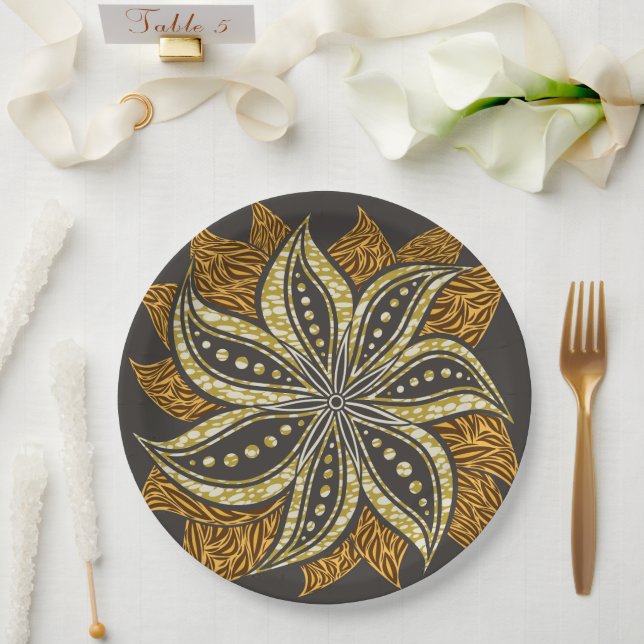 Prato De Papel Estilo de Batik Floral Abstrato africano (Casamento)