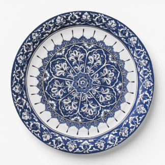Prato De Papel Estilo de Cerâmica Espanhola Azul e Branco