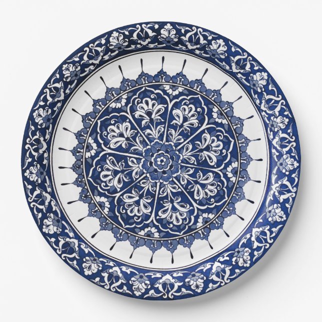 Prato De Papel Estilo de Cerâmica Espanhola Azul e Branco (Frente)