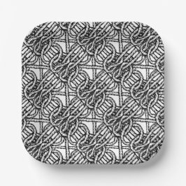 Prato De Papel Estilo de corda com nós, de preto e branco