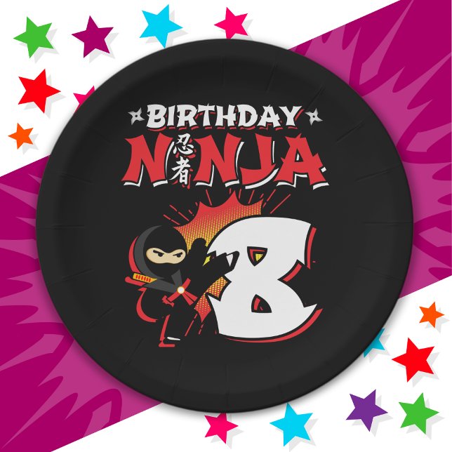 Prato De Papel Estilo de Livro de BD de 8 anos Ninja 8º aniversár (Criador carregado)