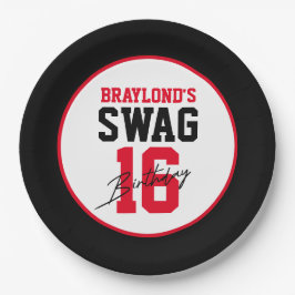 Prato De Papel Estilo de Varsidade Swag Vermelha 16 Aniversário