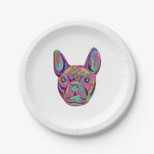 Prato De Papel Estilo francês Bulldog Frenchie head Pop art