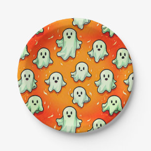 Prato De Papel Estilo Kawaii Bonito Fantasmas em Laranja