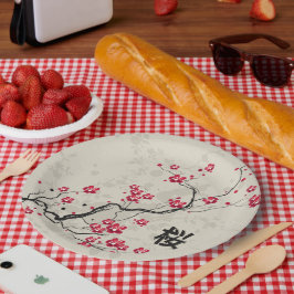 Prato De Papel Estilo Oriental Sakura Cherry Blossom Art