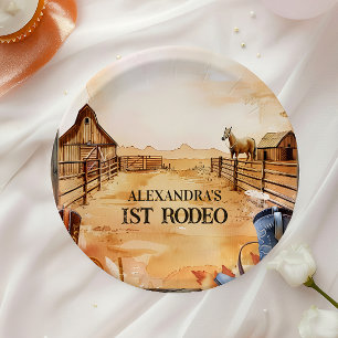 Prato De Papel Estilo Rodeio de Cowboy Rústico para 1º Aniversári