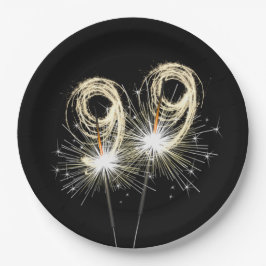 Prato De Papel Estimuladores de Festa de aniversário 99 em preto
