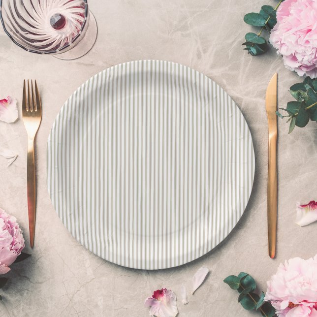 Prato De Papel Estirpe bege e branco (Beige and White Ticking Stripe Paper Plate
)