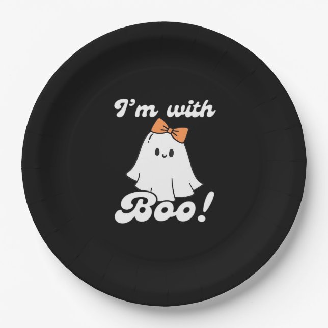 Prato De Papel Estou Com Boo Estilo Retrô Divertido (Frente)