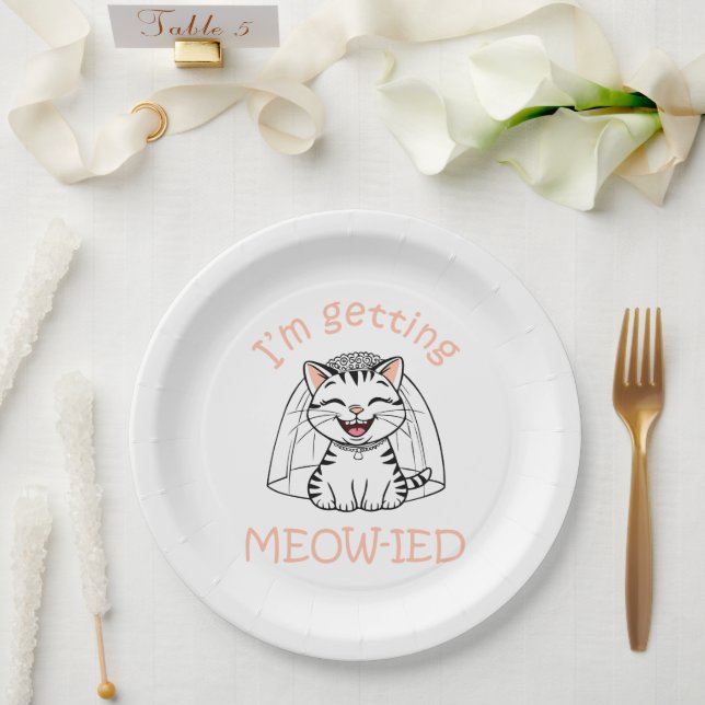 Prato De Papel Estou me casando, Meow! (Casamento)