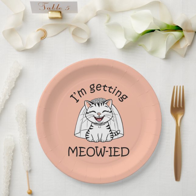 Prato De Papel Estou Meow-orando! (Casamento)