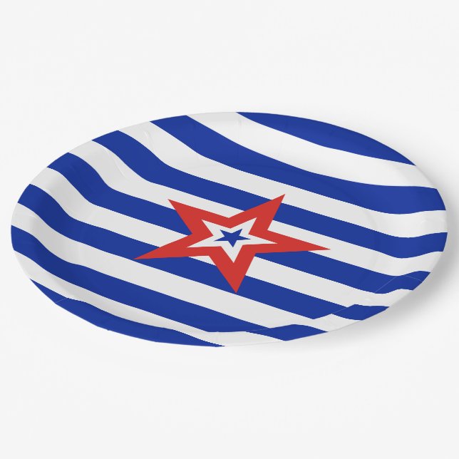 Prato De Papel Estrela Americana Patriótica em Bandas Azuis e Bra (Inclinado)