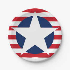 Prato De Papel Estrela de Bandeira Americana e Stripes Patriótico
