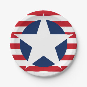 Prato De Papel Estrela de Bandeira Americana e Stripes Patriótico