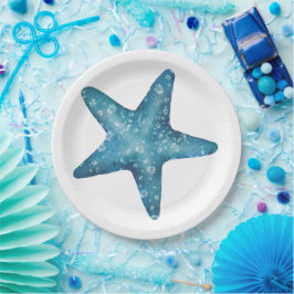 Prato De Papel Estrela-do-mar Azul Aquarela Náutica