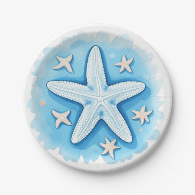 Prato De Papel Estrela-do-mar em Azul (Frente)