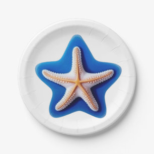 Prato De Papel Estrela-do-mar Laranja em Azul