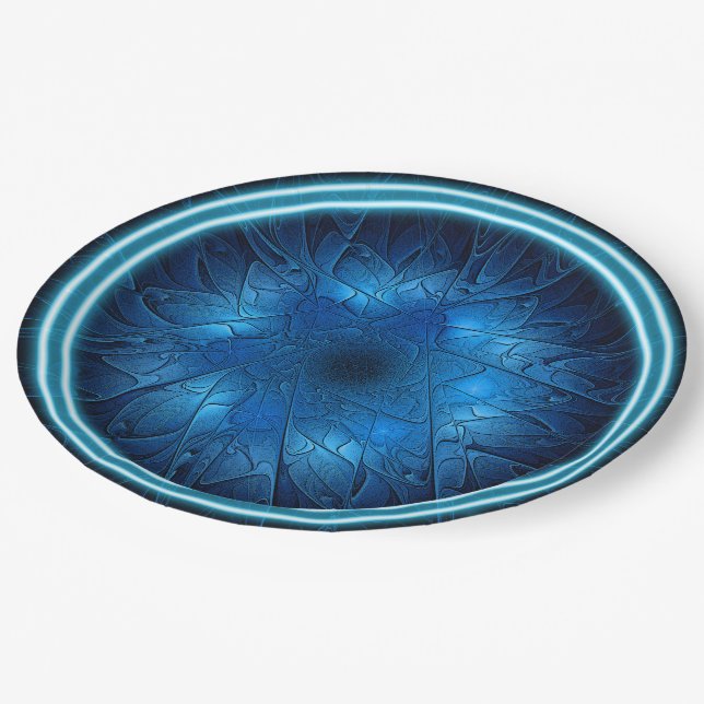 Prato De Papel Estrela Fractal Azul e Feita de David (Inclinado)