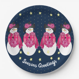 Prato De Papel Estrelas Amarelas Com Azul-Marinho e Rosa