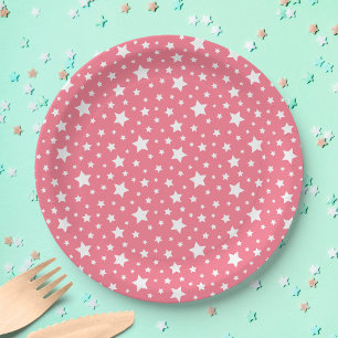 Prato De Papel Estrelas brancas com cor de fundo editável