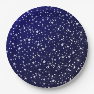 Prato De Papel estrelas brancas em fundo azul escuro