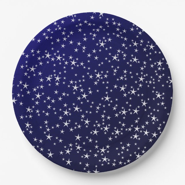 Prato De Papel estrelas brancas em fundo azul escuro (Frente)