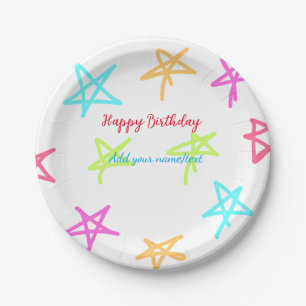 Prato De Papel Estrelas coloridas feliz aniversário adicione text