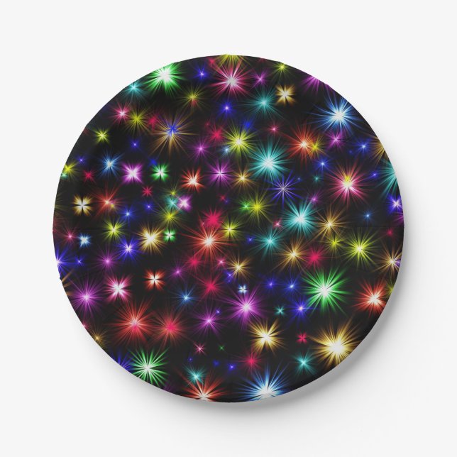 Prato De Papel Estrelas coloridas Fireworks Design-27317 (Frente)