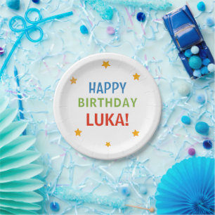 Prato De Papel Estrelas Coloridas Personalizadas Feliz Aniversári