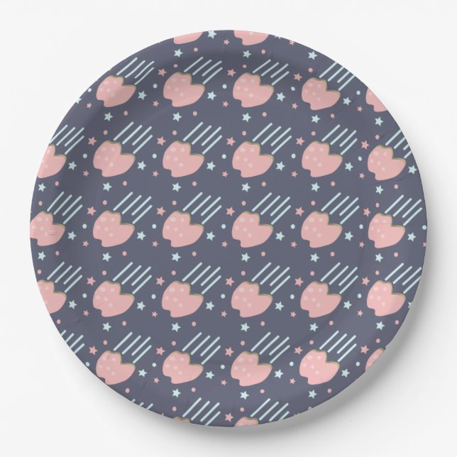 Prato De Papel Estrelas de Asteroide Rosa Galáxia Aniversário (Frente)