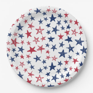 Prato De Papel Estrelas de Doodô Vermelho, Branco e Azul