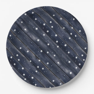 Prato De Papel Estrelas de Madeira Azul Rústica