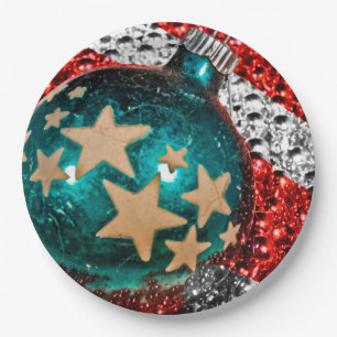 Prato De Papel Estrelas de Natal Militares Stripes Design de Fér