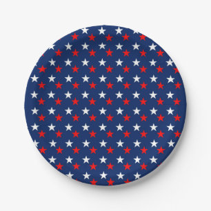 Prato De Papel Estrelas de Padrão Patriótico no Azul