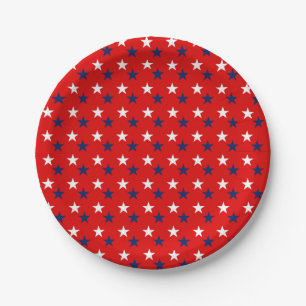 Prato De Papel Estrelas de padrões patrióticos em vermelho