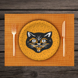 Prato De Papel Estrelas de rosto de gato de Dia das Bruxas de Neg