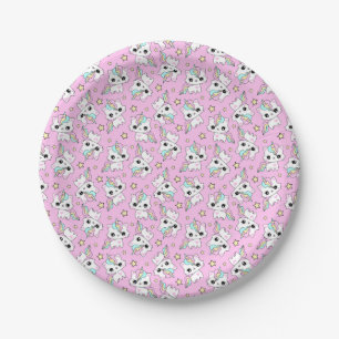 Prato De Papel estrelas de unicórnio fofinho fundo rosa