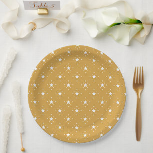 Prato De Papel Estrelas Decorativas em Fundo Dourado