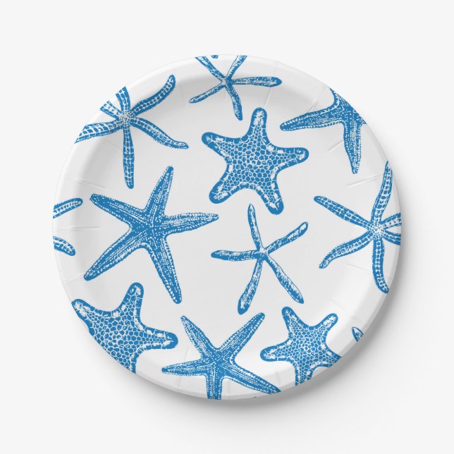 Prato De Papel Estrelas do mar em azul (Frente)