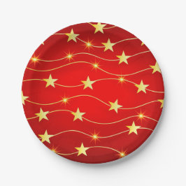 Prato De Papel Estrelas Douradas de Natal