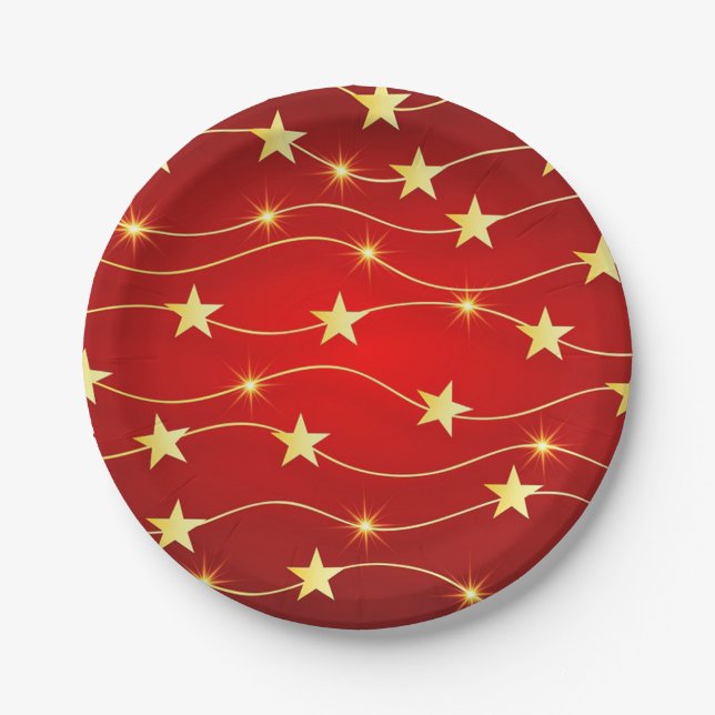 Prato De Papel Estrelas Douradas de Natal (Frente)