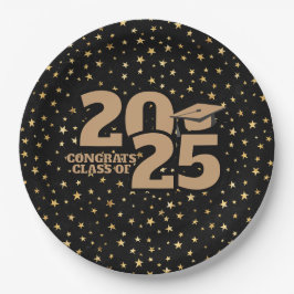 Prato De Papel Estrelas Douradas e Negras 2025 Graduação