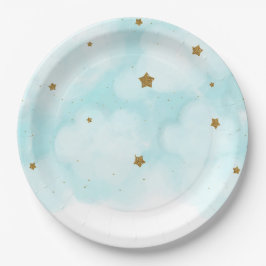 Prato De Papel Estrelas Douradas e Nuvens de Céu Azul Festa de Ch