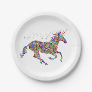 Prato De Papel Estrelas Douradas multicoloridas Cavalo Mítico Uni