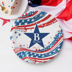 Prato De Papel Estrelas e Stripes Bandeira Americana Patriótica