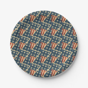 Prato De Papel Estrelas e Stripes com Bandeira Americana