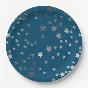 Prato De Papel Estrelas Espalhadas no Azul